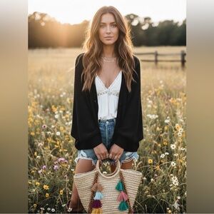 Jackson Rowe 100% Cotton Cardigan Black Boho Coastal Grandmacore Oversized